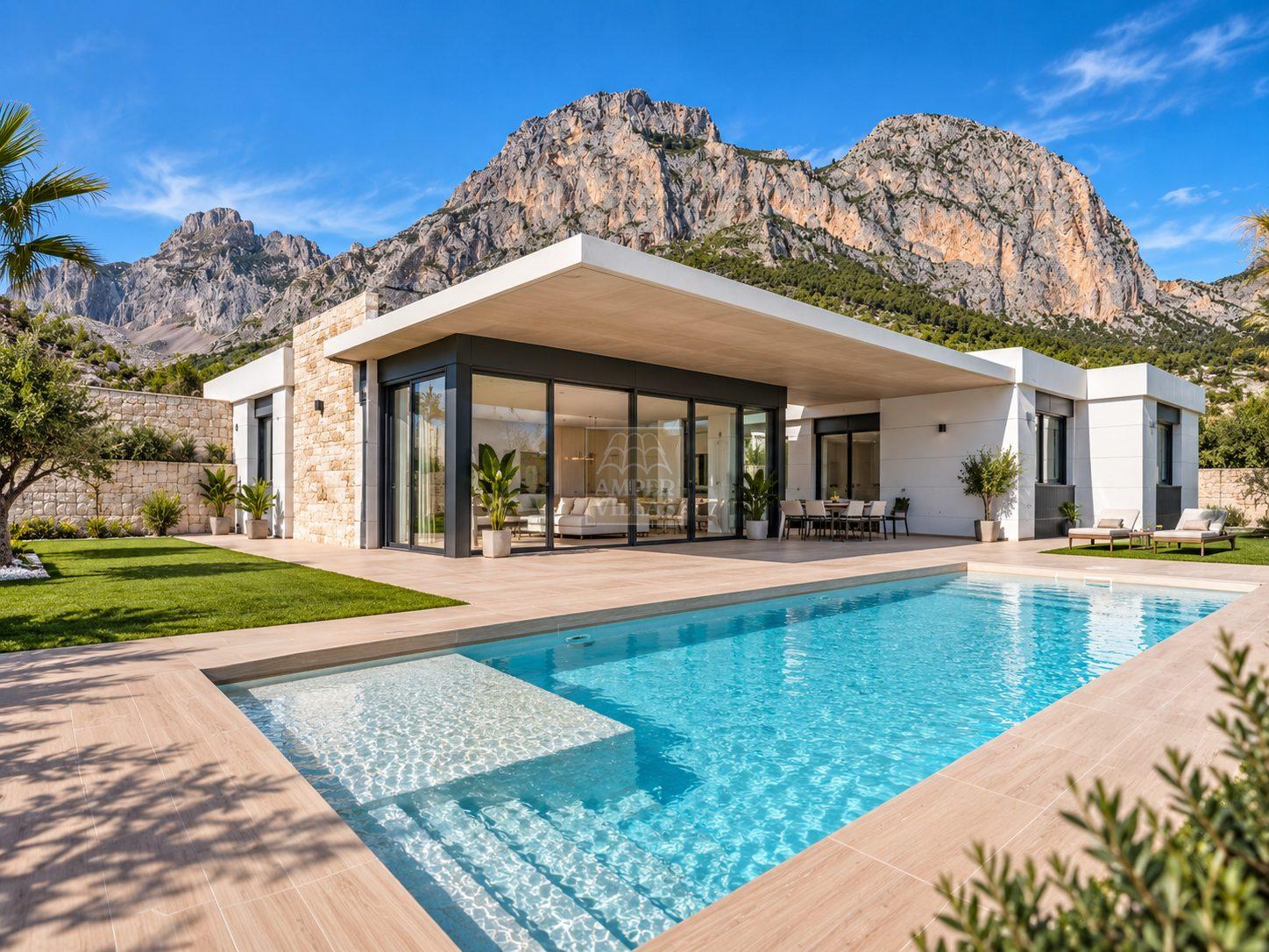 Moderne freistehende Villa in Polop mit Ausblick und privatem Pool