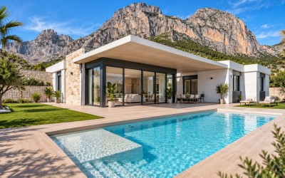Moderne freistehende Villa in Polop mit Ausblick und privatem Pool